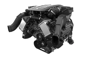 Vista del motor del BMW Serie 7, mostrando sus componentes principales.