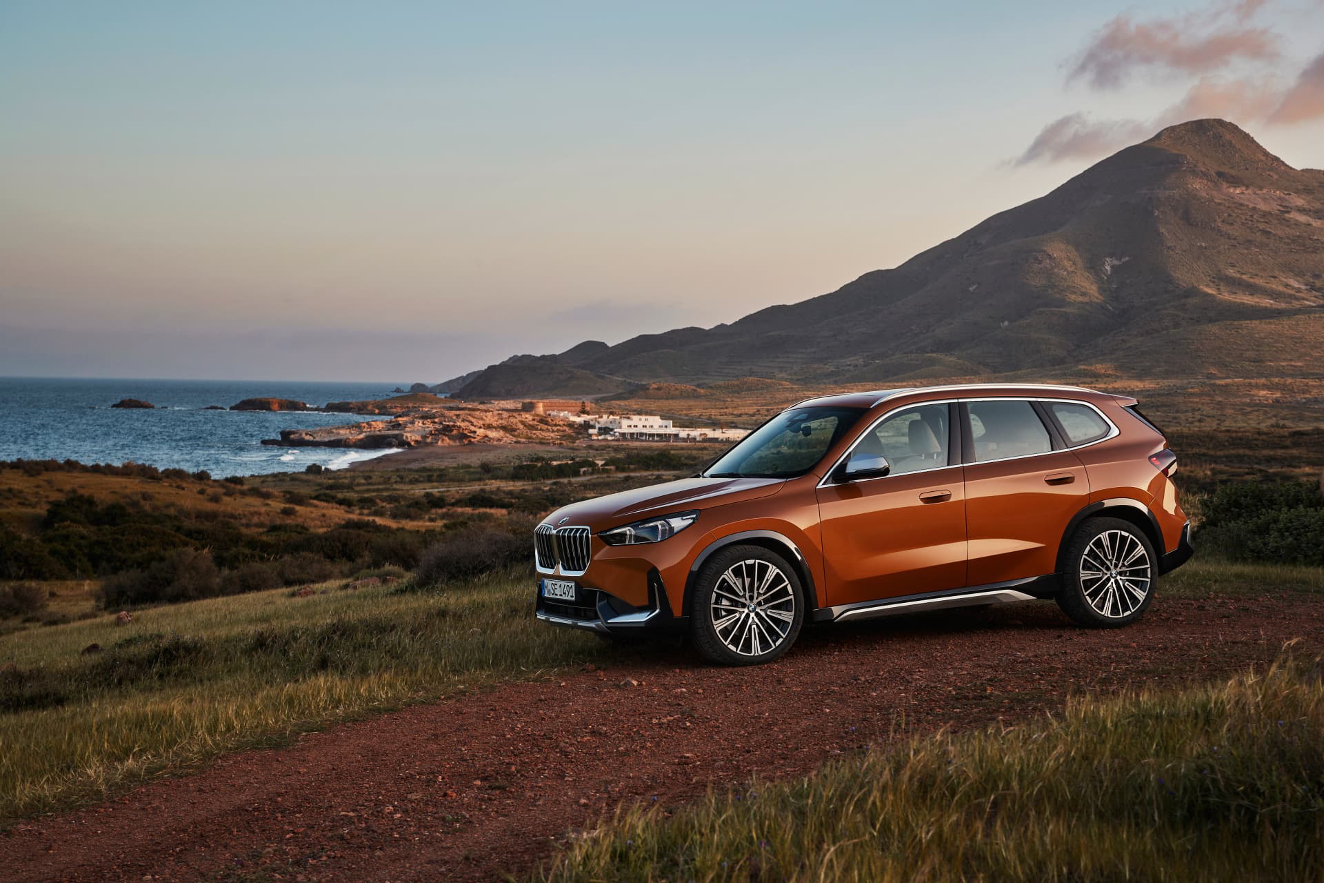 Vista lateral del BMW X1 en un entorno natural mostrando su diseño.