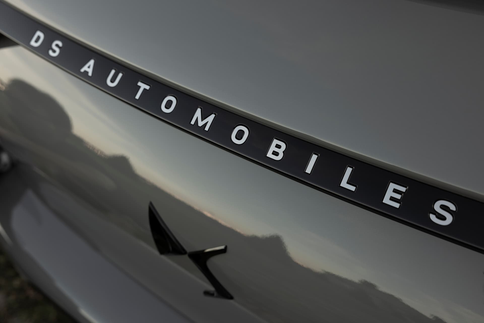 Toma cercana del logo DS Automobiles en relieve.