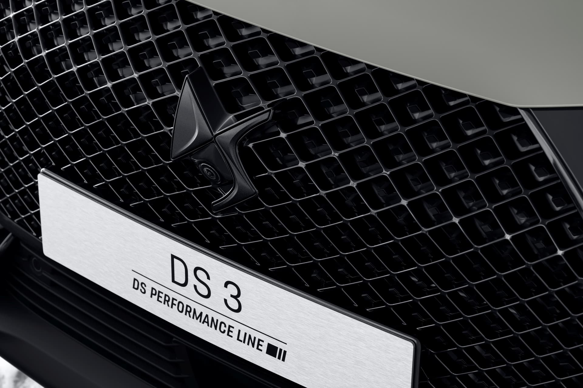 Vista cercana de la parrilla con el emblema DS 3 y detalle de acabado.