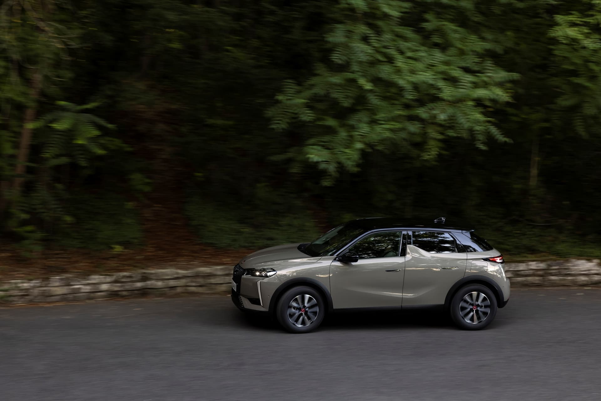 Vista lateral del DS 3 en un entorno natural, realzando su diseño y líneas.