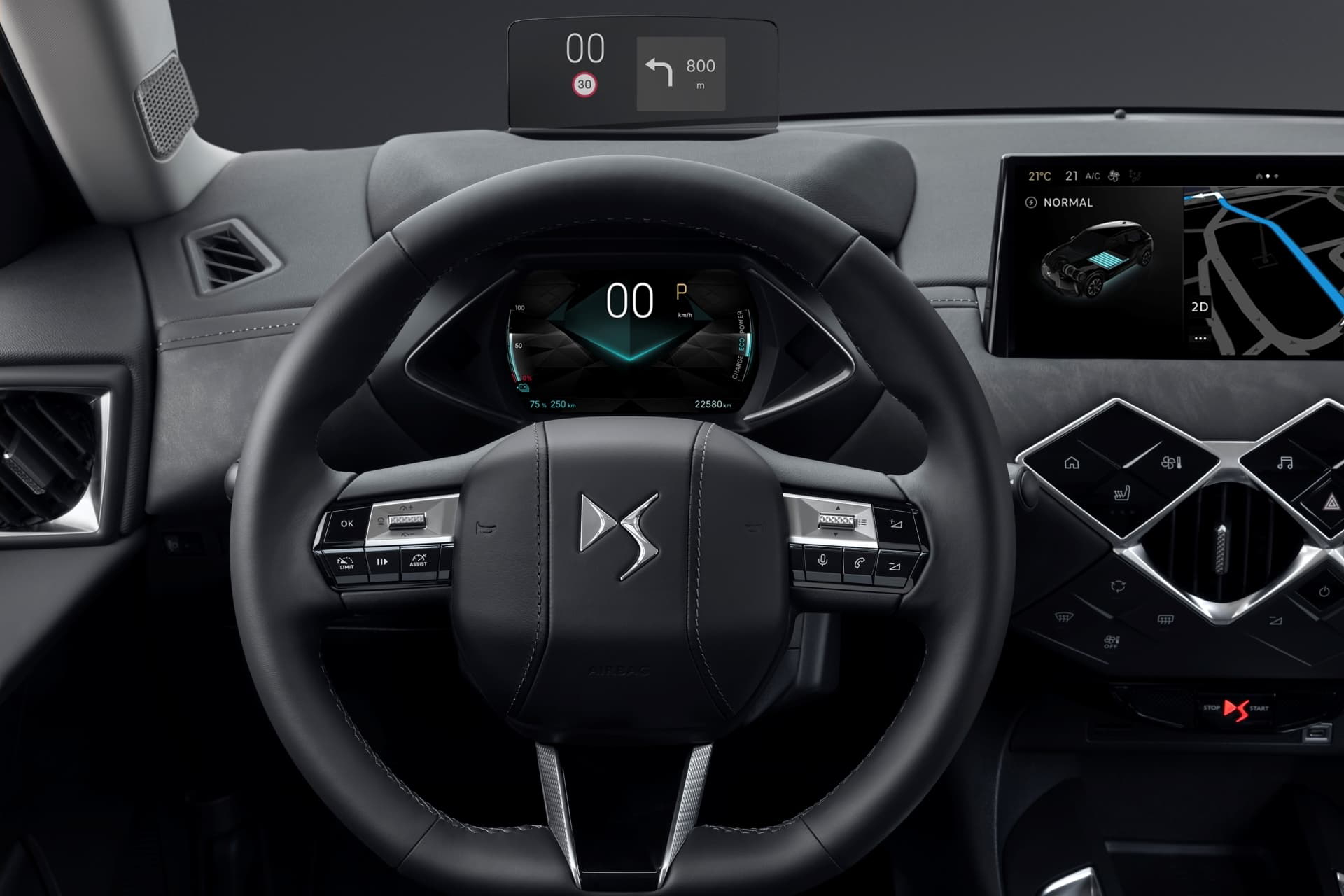 Volante multifunción con pantalla táctil integrada en DS 3.