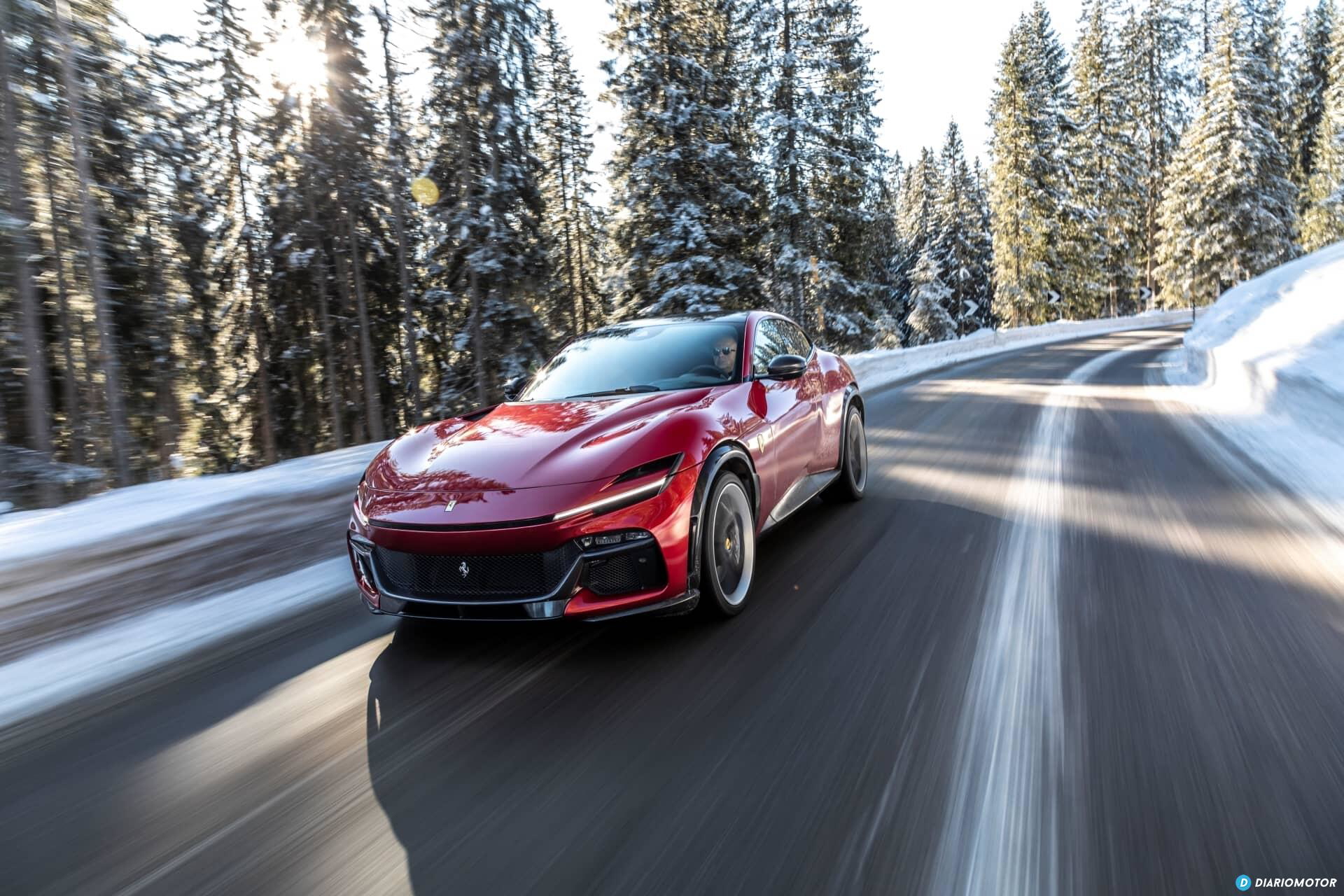 Ferrari Purosangue desafiando la carretera nevada con estilo