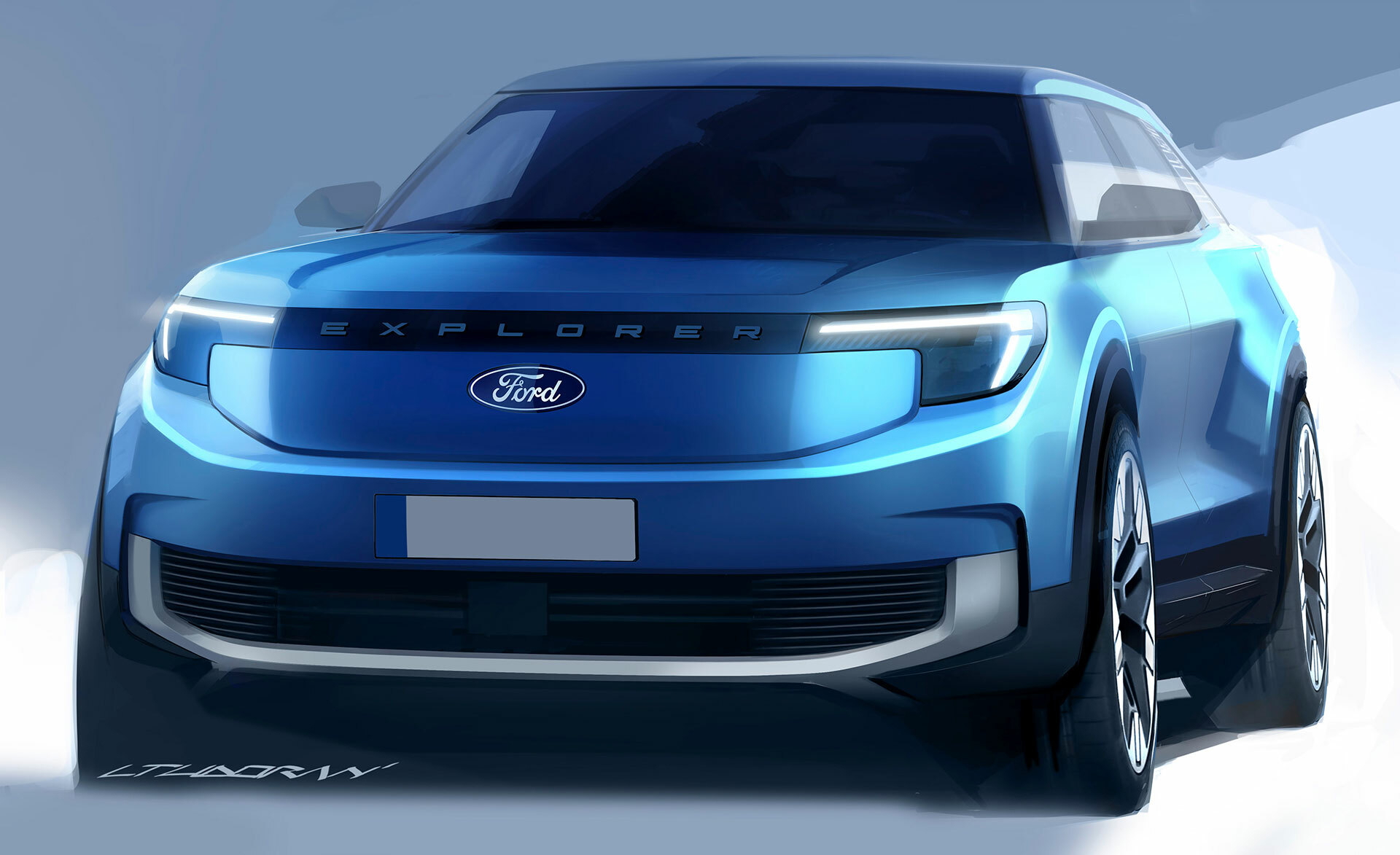 Vista frontal del Ford Explorer mostrando un diseño robusto y moderno.