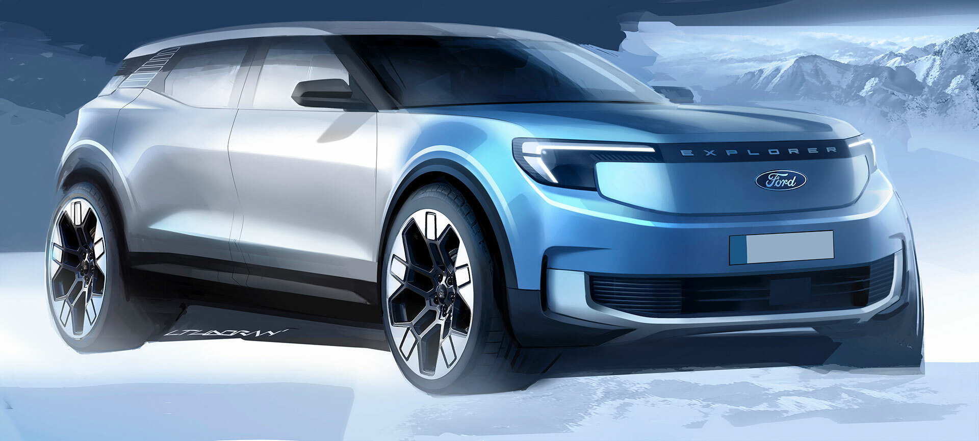 Vista angulada resaltando el diseño frontal y lateral del Ford Explorer.