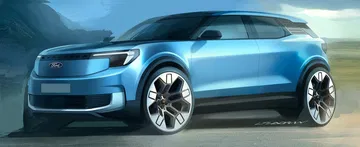 Perfil dinámico del Ford Explorer mostrando diseño de llantas y líneas laterales.