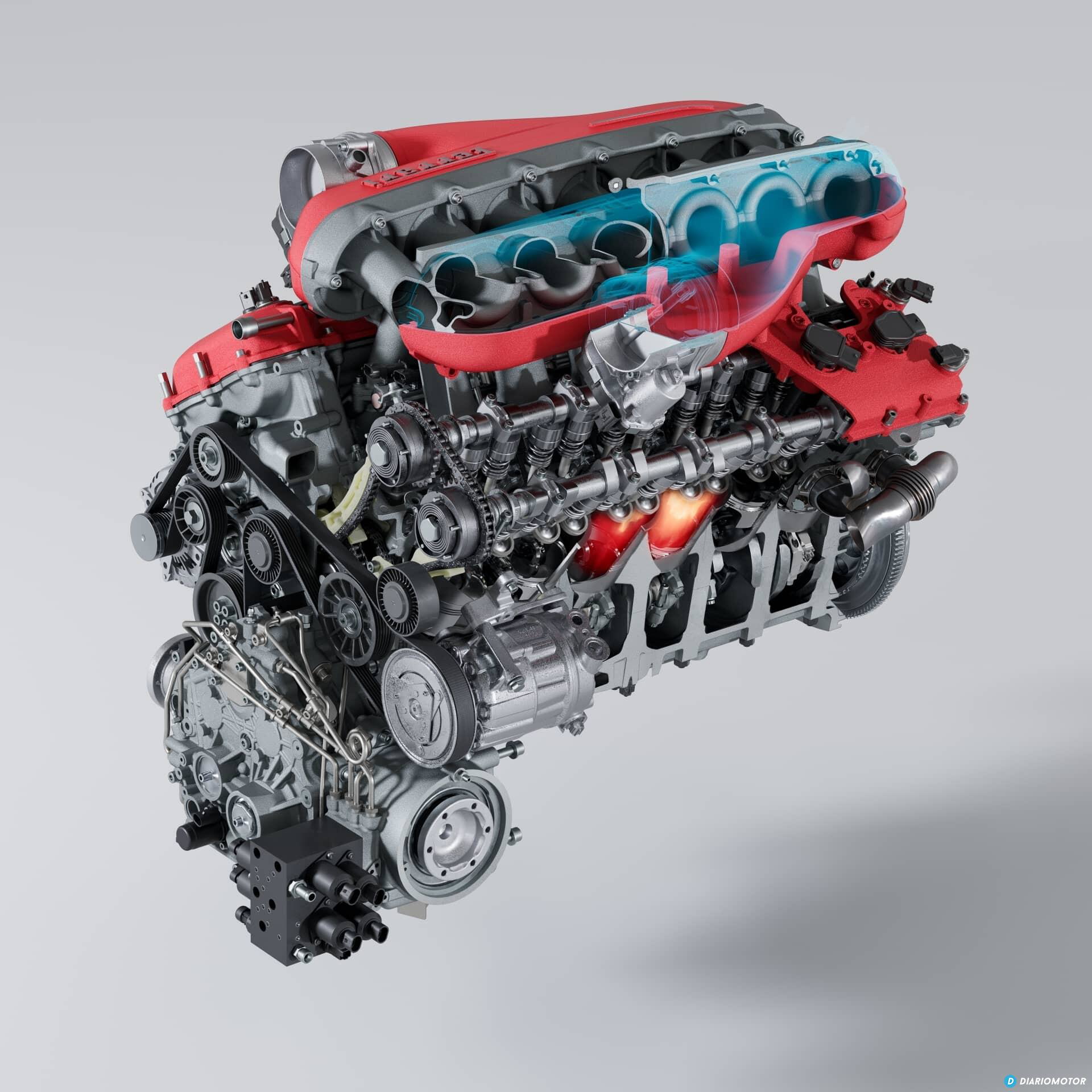 Vista detallada del propulsor Ferrari Purosangue, tecnología y potencia.