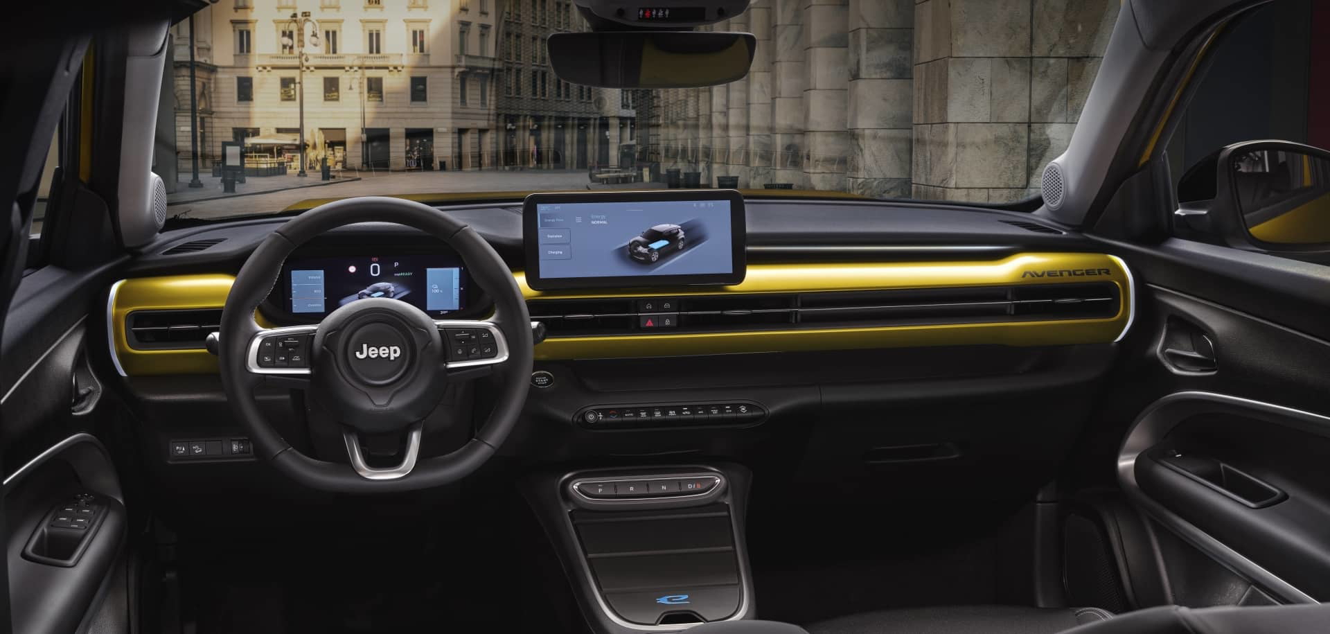 Vista del volante y cuadro de instrumentación digital del Jeep Avenger.