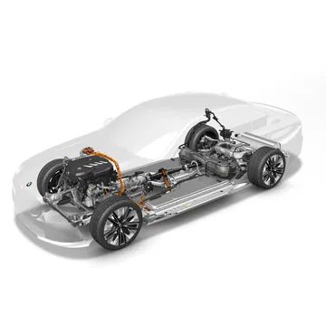 Vista lateral del chasis del BMW Serie 5 que muestra su avanzada tecnología.