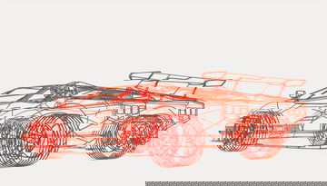 Dibujo técnico que muestra la silueta lateral de un coche deportivo, destacando su aerodinámica.