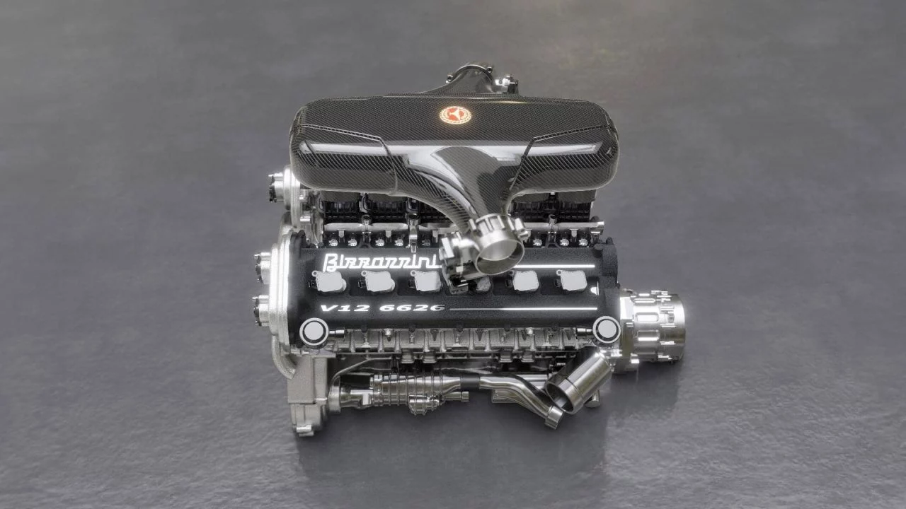 Vista del motor Cosworth V12, el corazón de la resurrección de Bizzarrini.