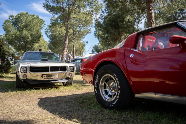 Imponentes cl&aacute;sicos muestran sus l&iacute;neas en un encuentro automovil&iacute;stico. Destaca el frontal del Pontiac.