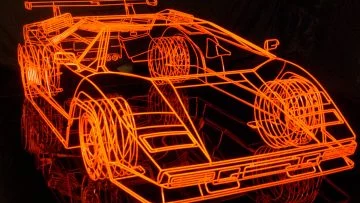 Contorno neón del icónico Lamborghini Countach, una visión artística.