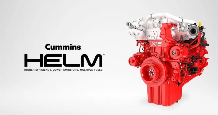 Vista del motor Cummins X15 con tecnología HELM para mayor eficiencia y bajas emisiones.