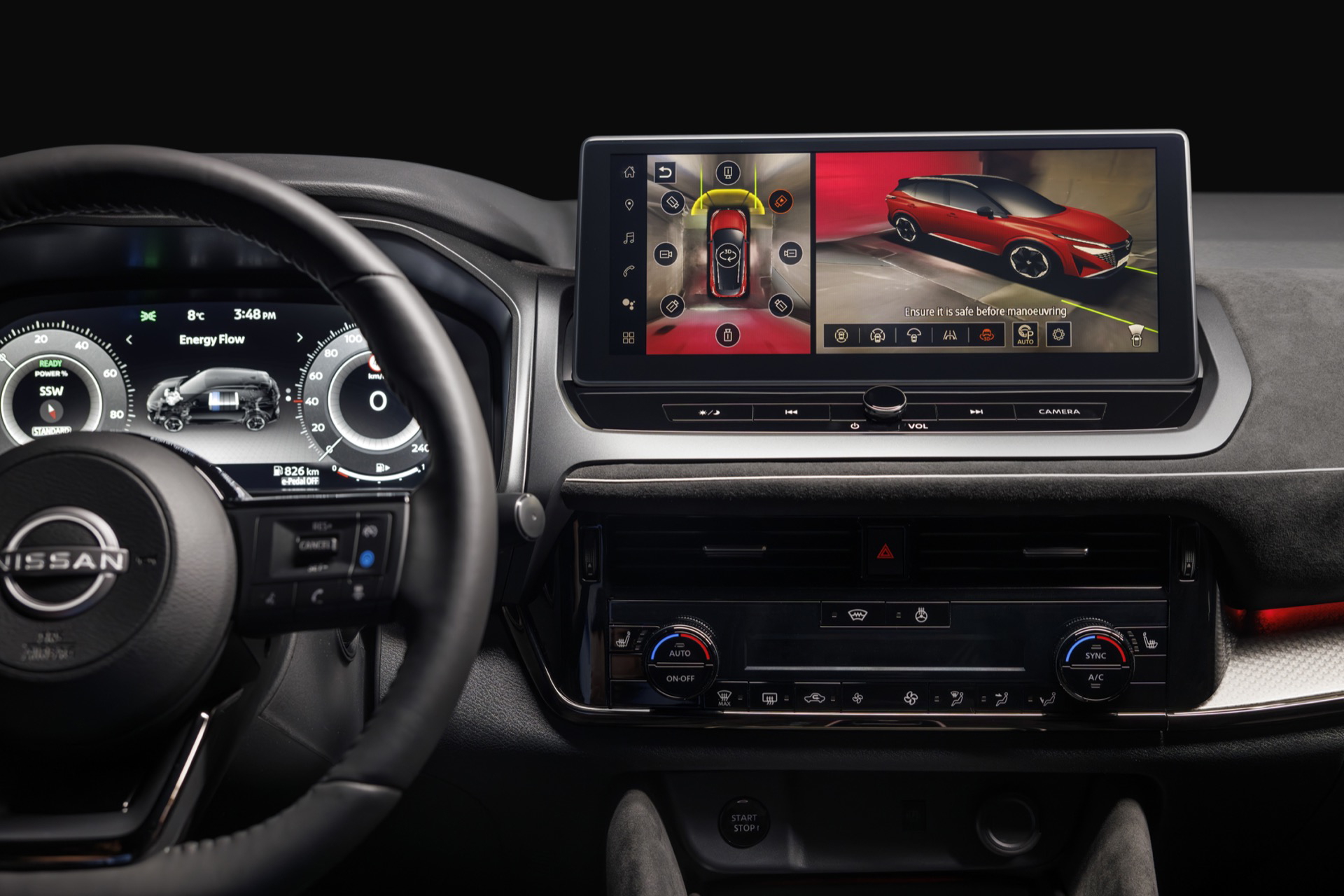 Vista de la avanzada pantalla de entretenimiento del Nissan Qashqai 2024 con gráficos nítidos.