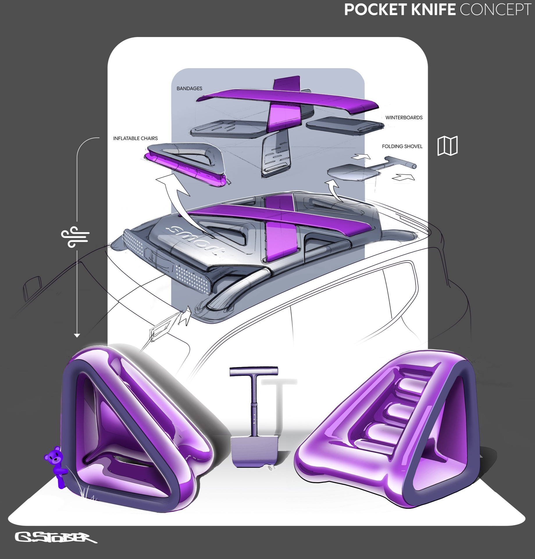 Concepto de diseño futurista Smart Concept 5 con elementos modulares y colores vibrantes.