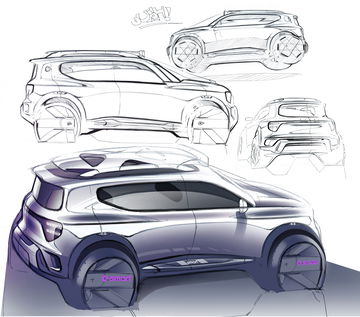 Bocetos del diseño exterior del Smart Concept #5 mostrando líneas y contornos