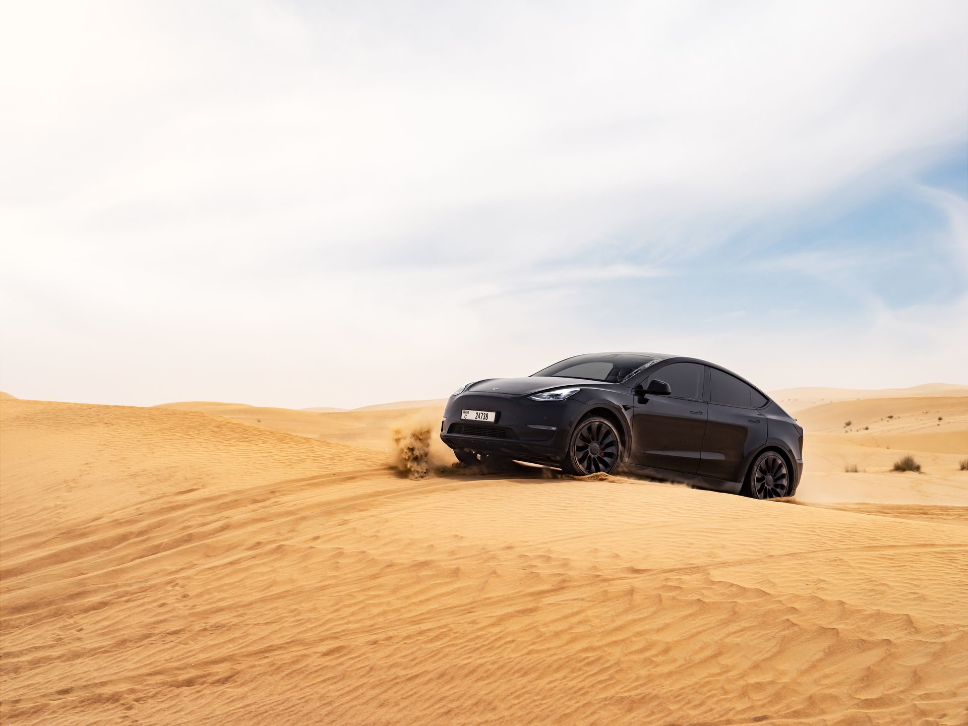 El Tesla Model Y 2024 capturado en toda su magnificencia con un fondo desértico.