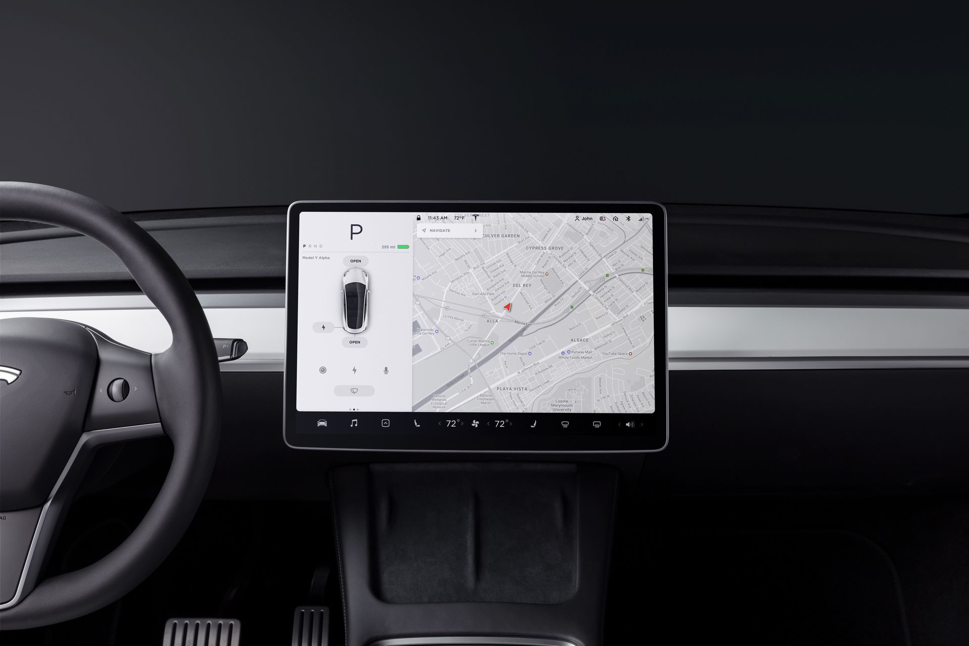Panel de instrumentos Tesla Model Y 2024 con pantalla táctil central.