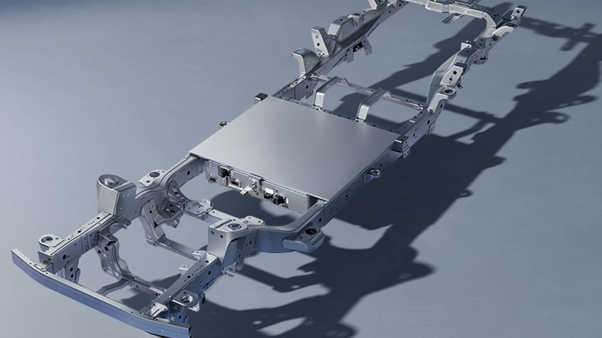 Chasis del BYD Shark 2024 mostrando robustez y diseño innovador.