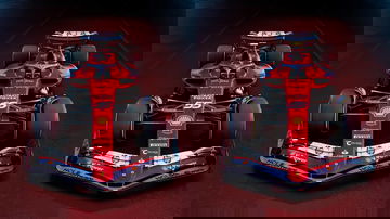 Vista frontal y lateral de un monoplaza Ferrari con decoración especial para el GP de Miami.
