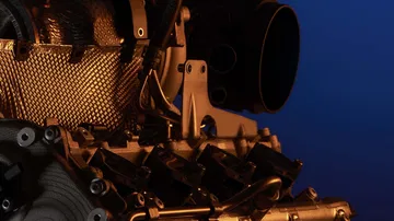 Vista parcial del motor V8 híbrido de Lamborghini