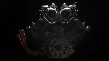 Vista frontal del motor V8 híbrido que impulsará al sucesor del Huracán.