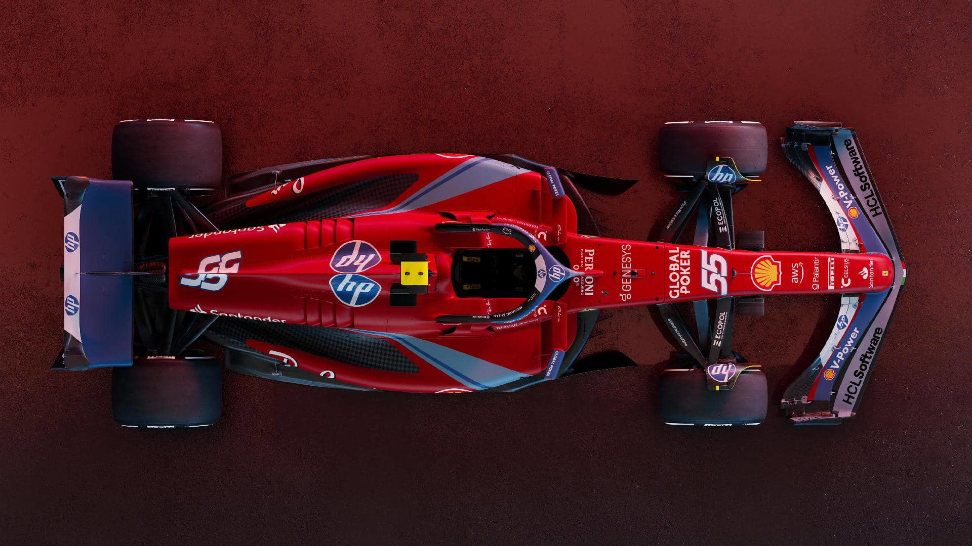 Vista aérea de monoplaza en circuito, destacando su aerodinámica y diseño de livery.