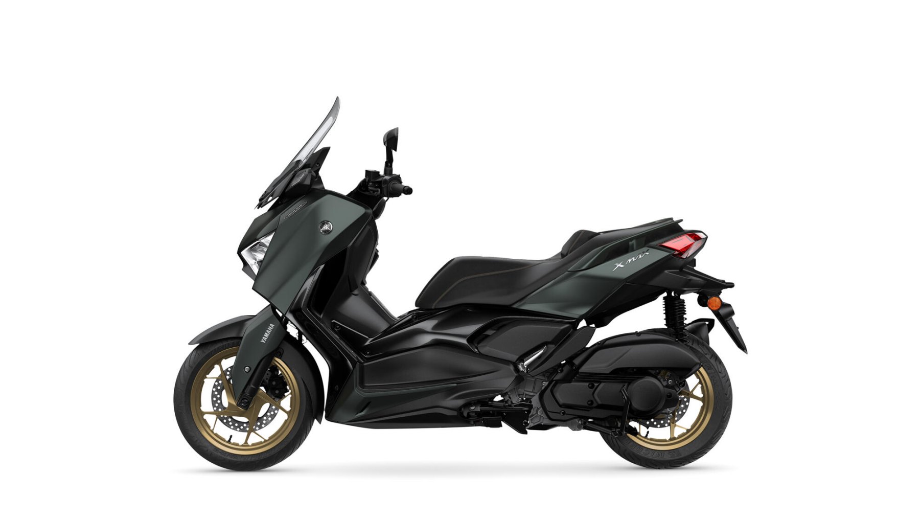 Vista lateral de la Yamaha X-Max 125cc, mostrando su diseño aerodinámico y deportivo.