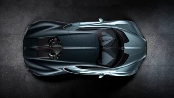 Vista superior del Bugatti Tourbillon, mostrando su diseño aerodinámico.