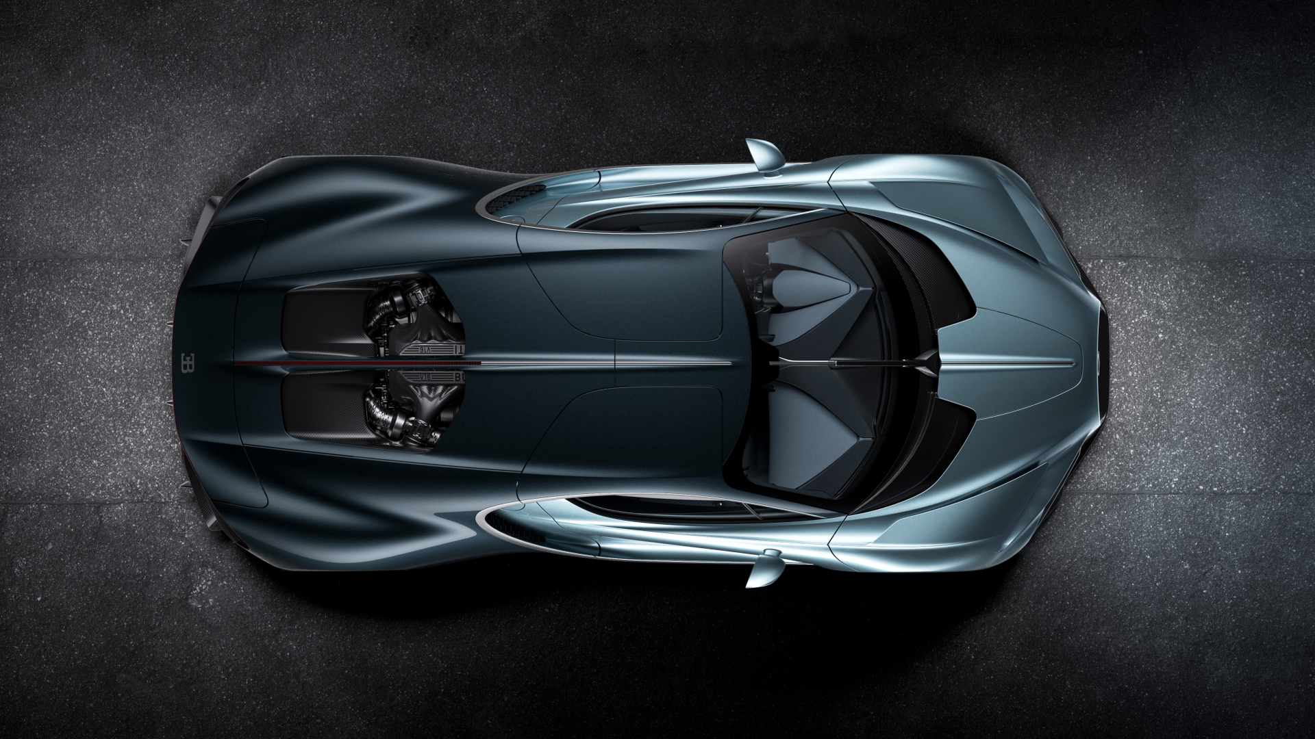 Vista superior del Bugatti Tourbillon, mostrando su diseño aerodinámico.