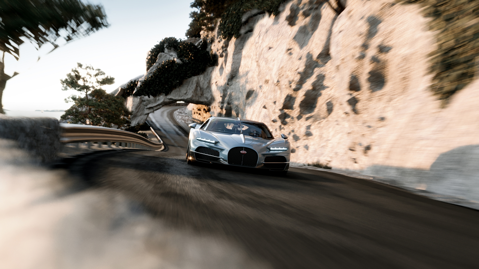 El Bugatti Tourbillon en acción, mostrando su perfil aerodinámico y deportividad.