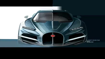 Vista frontal del Bugatti Tourbillon, imponencia y poder en un diseño vanguardista.