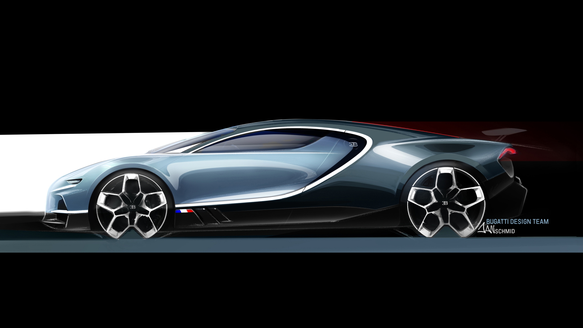 Vista lateral del Bugatti Tourbillon mostrando su aerodinámica y diseño vanguardista.