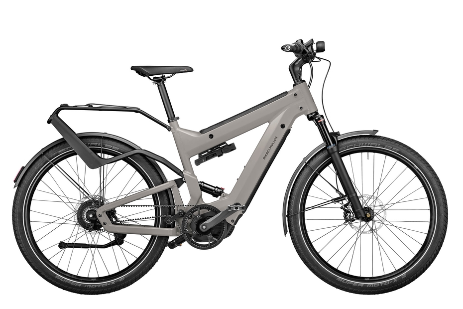 Vista lateral de una ebike Riese & Müller Superdelite GT con diseño premium.