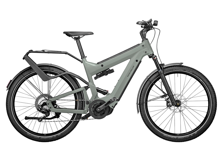 Vista lateral de la ebike Riese & Muller Superdelite GT, combina lujo y diseño.