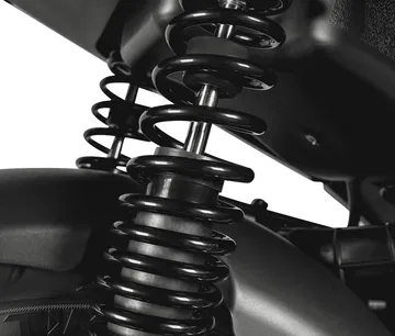 Amortiguadores traseros de la scooter Keeway Vieste destacando su ingeniería y diseño.