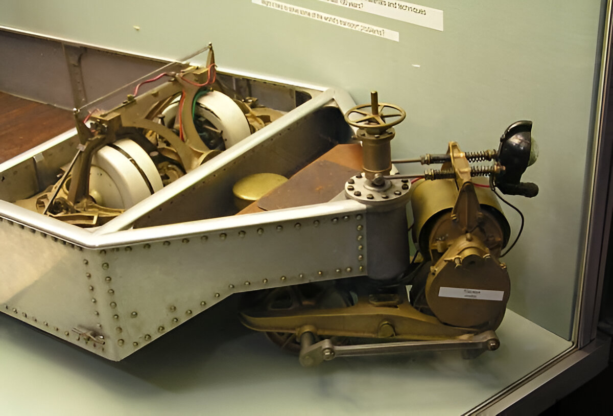 Modelo histórico demostrando la estabilidad dinámica de un tren equilibrista.