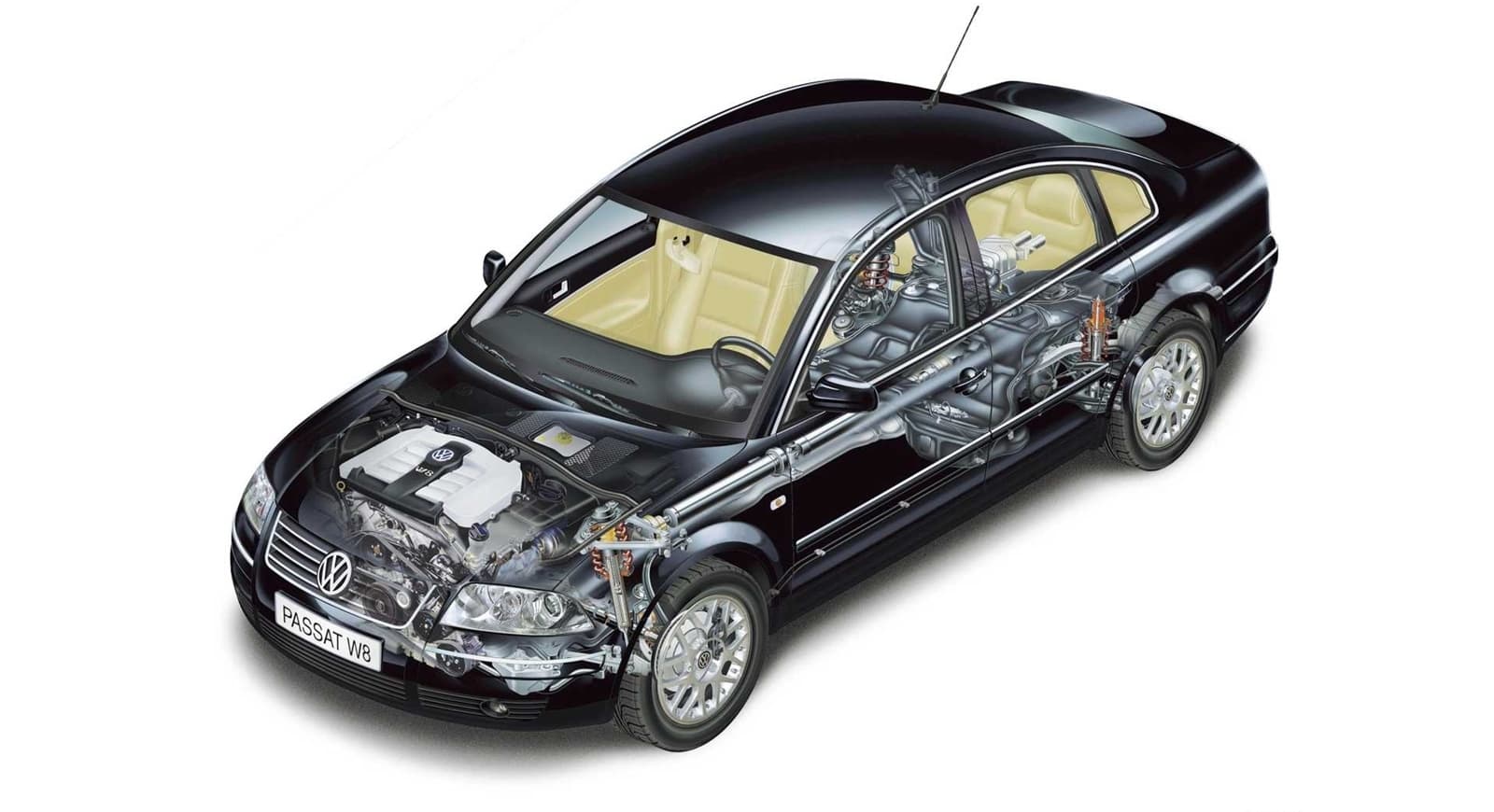 Vista lateral del Volkswagen Passat W8, símbolo de ingeniería alemana.