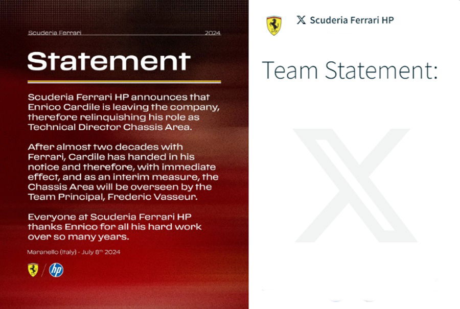Ferrari anuncia oficialmente la salida de Enrico Cardile del equipo técnico.