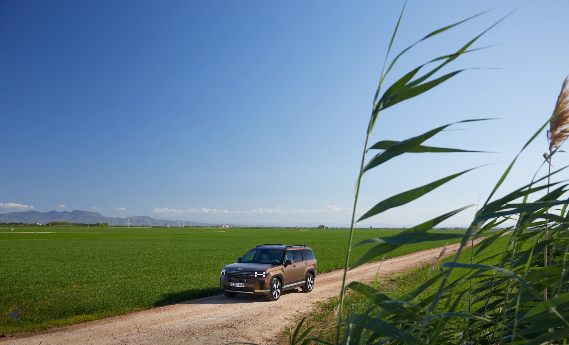 Vista lateral del Hyundai Santa Fe 2024 en un entorno natural.