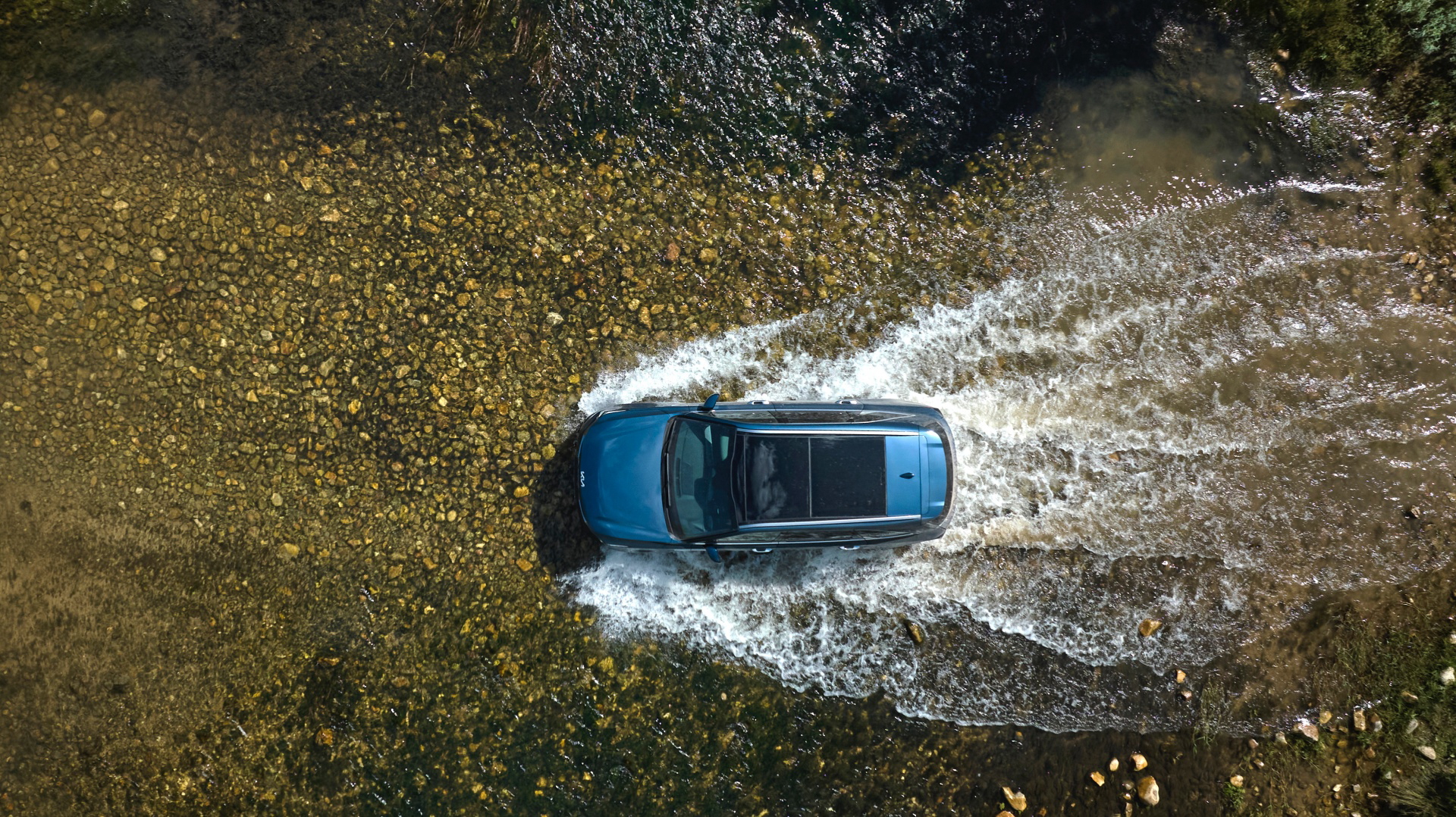 Vista aérea del Kia Sorento 2024 revelando su diseño y dimensiones.