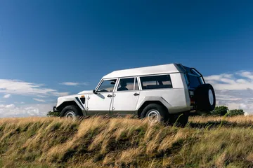 Lamborghini LM002, icónico SUV V12 en entorno natural.