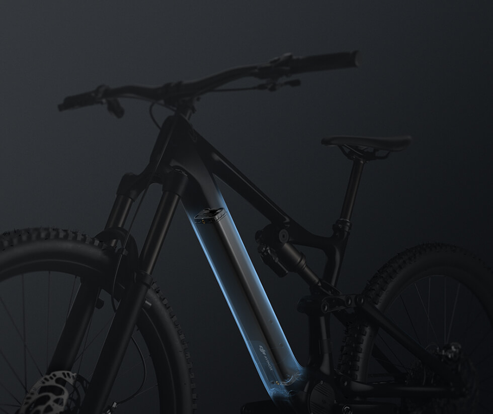 Vista de un motor eléctrico integrado casi oculto en la bicicleta