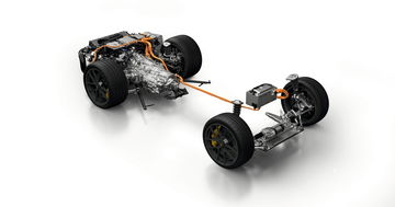 Vista del innovador sistema híbrido del Porsche 911 GTS T-Hybrid.