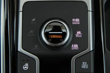 Vista del sistema híbrido del Kia Sorento 2024, con botones de funcionalidades cercanos.
