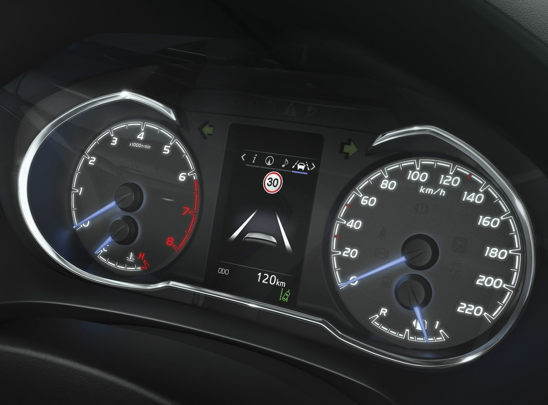 Panel de instrumentos claro y funcional del Toyota Yaris.