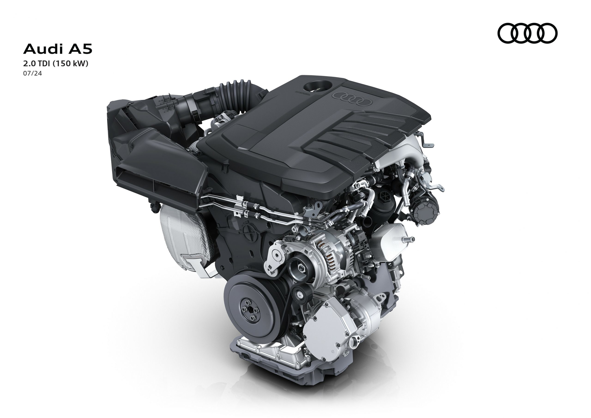 Vista de un motor TDI MHEV del Audi A5, eficiencia y potencia combinadas.