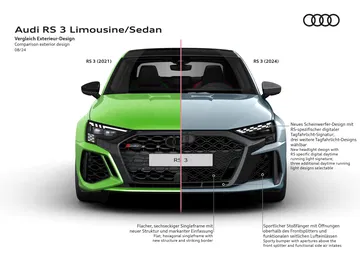 Vista frontal del Audi RS3 2025 destaca su diseño afilado y deportivo.