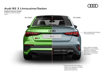 Vista trasera del Audi RS3 destacando su diseño agresivo y deportividad